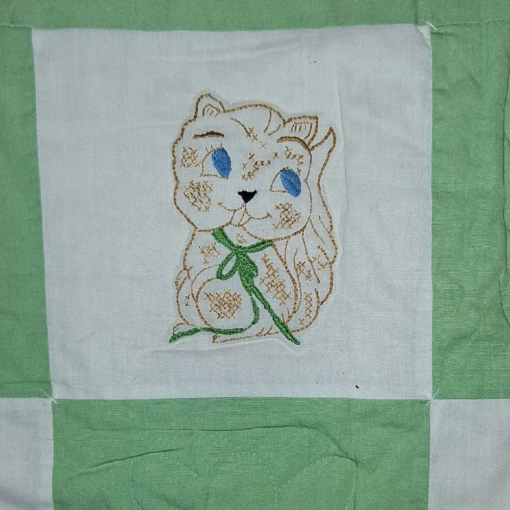 Vintage Adorable Animal Quilt with Green and Yellow